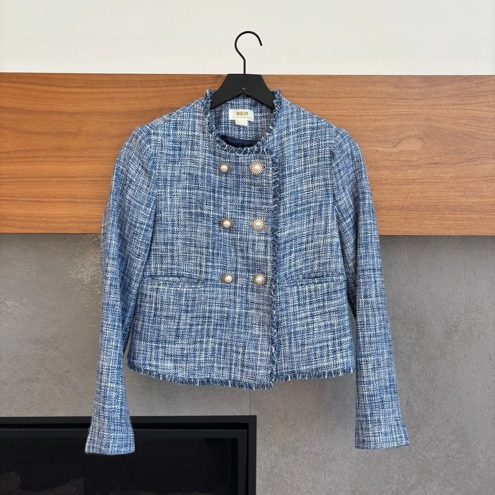 Maeve by Anthropologie Jacket Blazer Tweed Double Breasted, Size 00 - Picture 3 of 16
